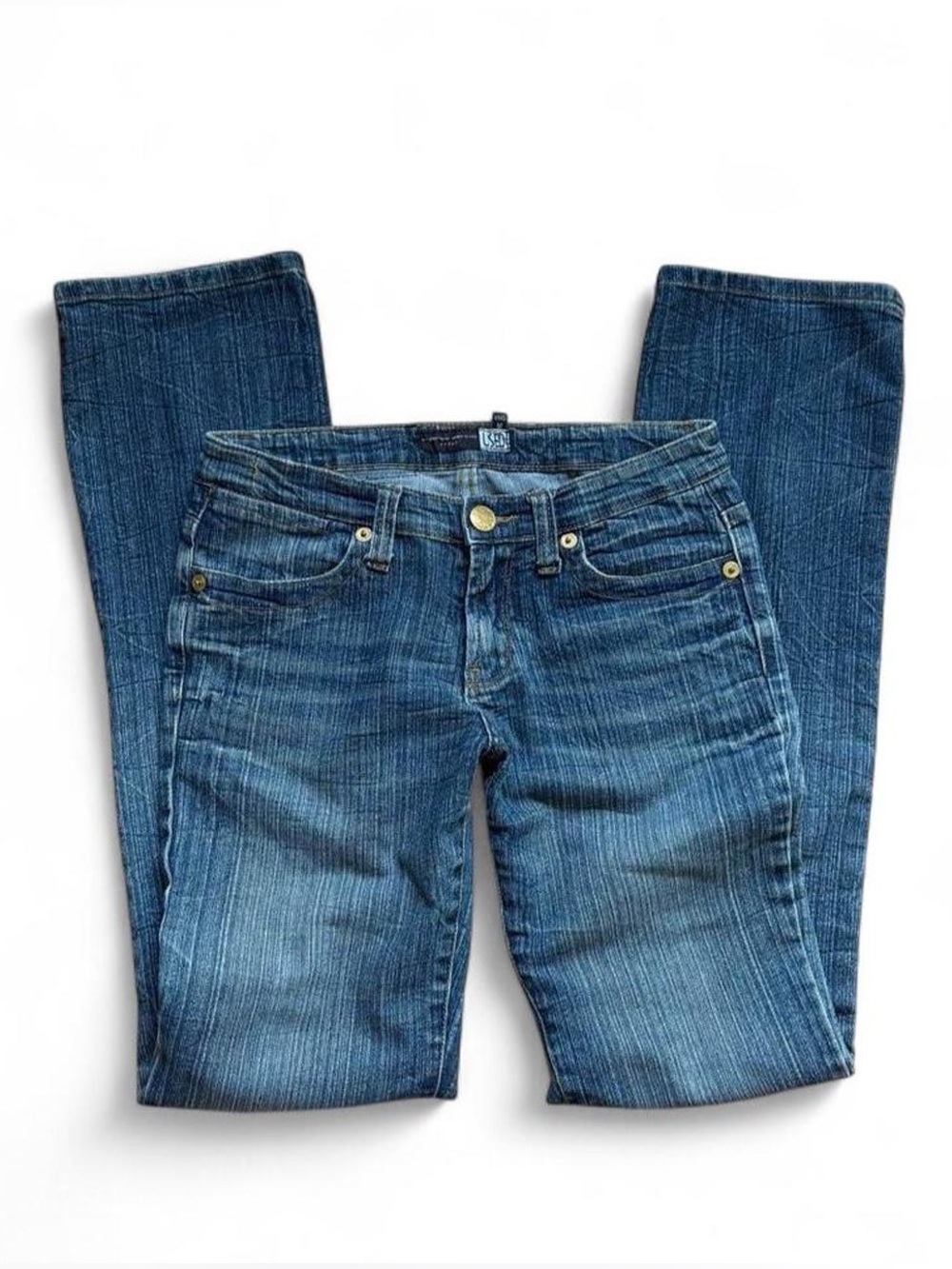 Vintage Y2K USED Jeans Low Rise Embroidered Pocket Straight Leg Denim Blue